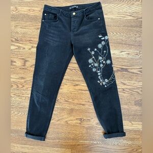Zara Black Jeans with Floral Embroidery